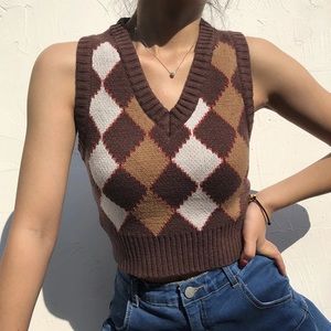 Cropped Argyle Sweater Vest
